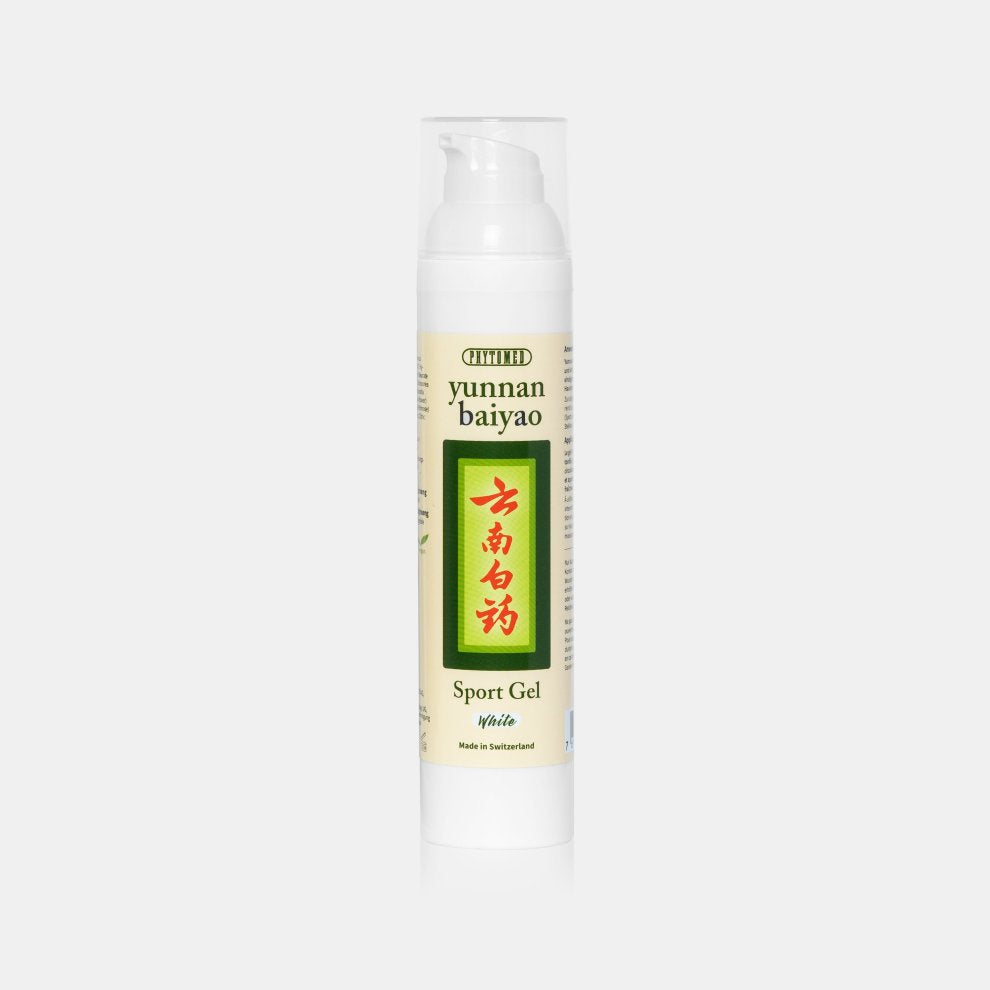 Yunnan Baiyao Sport Gel White in einer 75-ml-Pumpflasche. Kühlendes Muskel- und Gelenkgel für Regeneration & Entspannung.